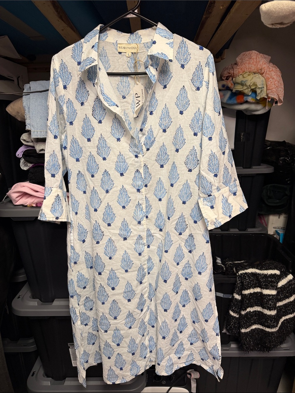 Wear Pahtato Waverly Printed Blue Leaf Midi Dress